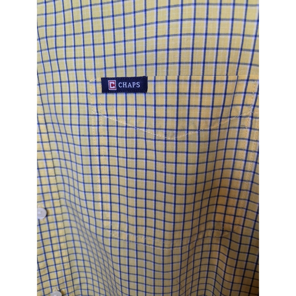 Chaps Easy Care Mens Size XL Yellow Navy Plaid Button Down Dress Shirt Preppy - Picture 3 of 10